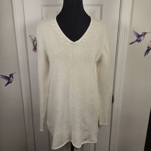 Eileen Fisher Tunic V-Neck Sweater Silk Cotton Blend Ivory Small Quiet Luxury